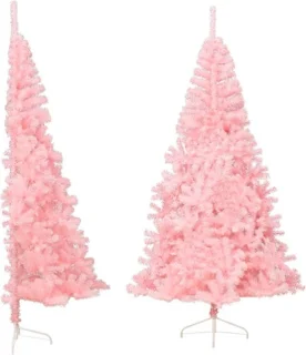 vidaXL - Kunstkerstboom - met - standaard - half - 210 - cm - PVC - roze