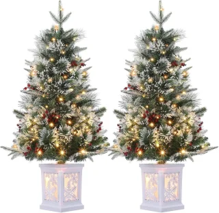 2-set Kunstkerstboom met verlichting 90 cm PVC Dennenboom Kerstboom met 78 LED's Nepkerstbomen Kerstversiering