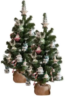 Bellatio Decorations kunst kerstboom - 2x - H75 cm - met kerstversiering - wit - kunstboom - versierde miniboom