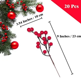 Kunstmatige Rode Hulstbessen voor Kerstdecoratie - 20 Stuks en 23 cm Lange Takken