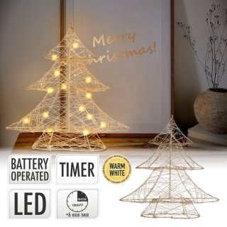 Wat vinden we goed aan de Decoratieve kerstboom 30 cm hoog goud metaal met warm witte LED's
