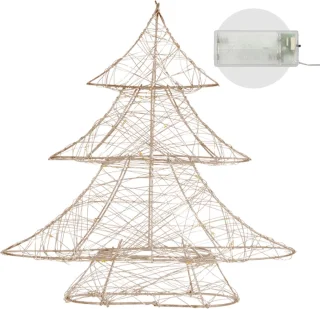 Decoratieve kerstboom 30 cm hoog goud metaal met warm witte LED's