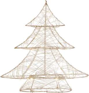Decoratieve kerstboom 30 cm hoog goud metaal met warm witte LED's