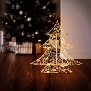 Decoratieve kerstboom 30 cm hoog goud metaal met warm witte LED's