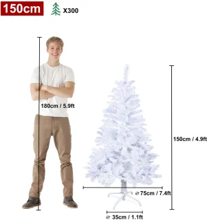 Aufun 150 cm Kunstkerstboom PVC, Edelspar Snel Op Te Bouwen, Brandvertragend, incl. Kerstboomstandaard, Wit