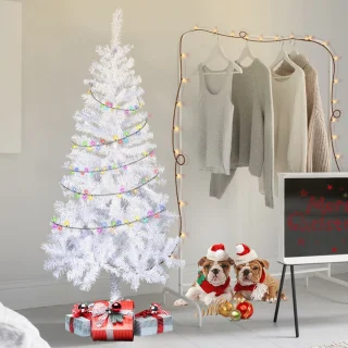 Aufun 150 cm Kunstkerstboom PVC, Edelspar Snel Op Te Bouwen, Brandvertragend, incl. Kerstboomstandaard, Wit