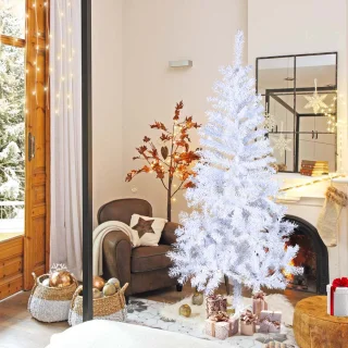 Aufun 150 cm Kunstkerstboom PVC, Edelspar Snel Op Te Bouwen, Brandvertragend, incl. Kerstboomstandaard, Wit