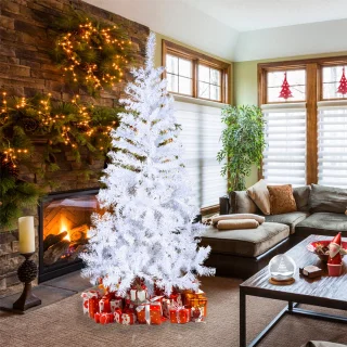 Aufun 150 cm Kunstkerstboom PVC, Edelspar Snel Op Te Bouwen, Brandvertragend, incl. Kerstboomstandaard, Wit
