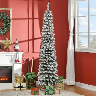 Pugsdrly Kunstkerstboom, besneeuwd, smal ontwerp, brandveilig, 210 cm, groen/wit