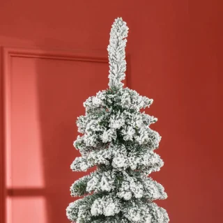 Pugsdrly Kunstkerstboom, besneeuwd, smal ontwerp, brandveilig, 210 cm, groen/wit