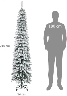 Pugsdrly Kunstkerstboom, besneeuwd, smal ontwerp, brandveilig, 210 cm, groen/wit