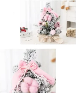 Tafelkerstboom - 40 cm - Mini kunstkerstboom - Met roze ornamenten - Bevlokte kerstboom - Kerstdecoratie - Geschikt voor binnen