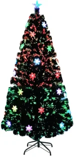 Kunststof LED Kerstboom 150 cm met Sneeuwvlok-effect en Metalen Voet voor Woonkamer of Hal