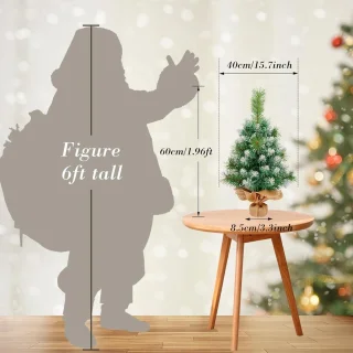 60 cm kunstkerstboom met sneeuwvlokkendecoratie - 2 soorten dennenbladeren - 65 punten linnen katoen - cementbasis - kerstdecoraties