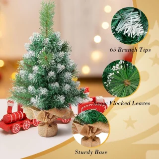 60 cm kunstkerstboom met sneeuwvlokkendecoratie - 2 soorten dennenbladeren - 65 punten linnen katoen - cementbasis - kerstdecoraties