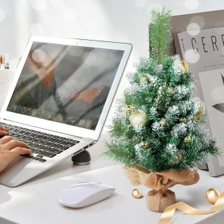 60 cm kunstkerstboom met sneeuwvlokkendecoratie - 2 soorten dennenbladeren - 65 punten linnen katoen - cementbasis - kerstdecoraties