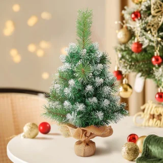 60 cm kunstkerstboom met sneeuwvlokkendecoratie - 2 soorten dennenbladeren - 65 punten linnen katoen - cementbasis - kerstdecoraties