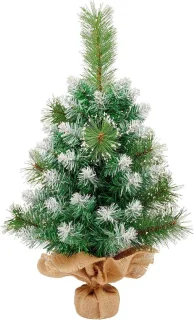 60 cm kunstkerstboom met sneeuwvlokkendecoratie - 2 soorten dennenbladeren - 65 punten linnen katoen - cementbasis - kerstdecoraties