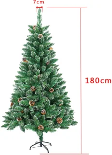 180cm Kunstkerstboom met lichtgevende groene PVC met sneeuweffect & dennenappels LED PVC kerstboom dennenboom decoratieve boom met standaard Kerstversiering voor kerstversiering