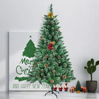 180cm Kunstkerstboom met lichtgevende groene PVC met sneeuweffect & dennenappels LED PVC kerstboom dennenboom decoratieve boom met standaard Kerstversiering voor kerstversiering