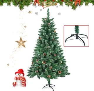 180cm Kunstkerstboom met lichtgevende groene PVC met sneeuweffect & dennenappels LED PVC kerstboom dennenboom decoratieve boom met standaard Kerstversiering voor kerstversiering