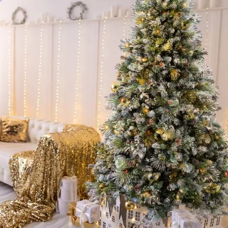 AG Kerstboom met verlichting & kerstversiering - Sneeuw -210 cm - 1150 Takken - Zeer Dicht Takkenstelsel - 1 Taksoort - Eenvoudige Opbouw Zonder Gereedschap - Wit - Kunstkerstboom Net Echt - Volle Kerstboom