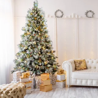 AG Kerstboom met verlichting & kerstversiering - Sneeuw -210 cm - 1150 Takken - Zeer Dicht Takkenstelsel - 1 Taksoort - Eenvoudige Opbouw Zonder Gereedschap - Wit - Kunstkerstboom Net Echt - Volle Kerstboom