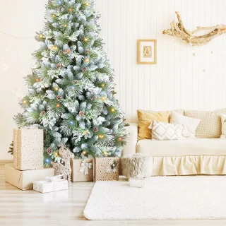 AG Kerstboom met verlichting & kerstversiering - Sneeuw -210 cm - 1150 Takken - Zeer Dicht Takkenstelsel - 1 Taksoort - Eenvoudige Opbouw Zonder Gereedschap - Wit - Kunstkerstboom Net Echt - Volle Kerstboom