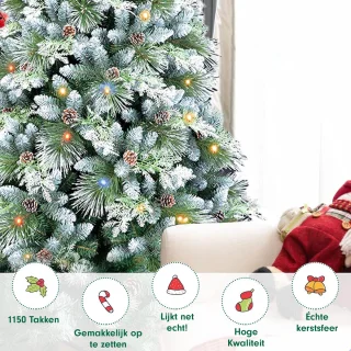 AG Kerstboom met verlichting & kerstversiering - Sneeuw -210 cm - 1150 Takken - Zeer Dicht Takkenstelsel - 1 Taksoort - Eenvoudige Opbouw Zonder Gereedschap - Wit - Kunstkerstboom Net Echt - Volle Kerstboom