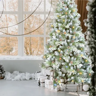 AG Kerstboom met verlichting & kerstversiering - Sneeuw -210 cm - 1150 Takken - Zeer Dicht Takkenstelsel - 1 Taksoort - Eenvoudige Opbouw Zonder Gereedschap - Wit - Kunstkerstboom Net Echt - Volle Kerstboom