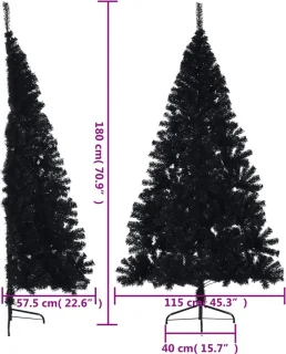 vidaXL - Kunstkerstboom - met - standaard - half - 180 - cm - PVC - zwart