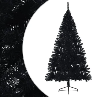 vidaXL - Kunstkerstboom - met - standaard - half - 180 - cm - PVC - zwart