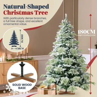 Soontrans 180 cm Kunstkerstboom - PVC + PE Groene Kerstboom - Kunstmatige Spar Met Sneeuweffect - Decoratieve Accessoires - Beschermende Handschoenen, Opbergtas, Houten Standaard, Snel te Monteren Vouwsysteem