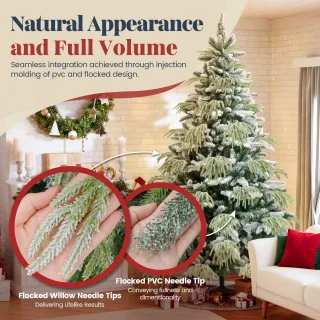 Soontrans 180 cm Kunstkerstboom - PVC + PE Groene Kerstboom - Kunstmatige Spar Met Sneeuweffect - Decoratieve Accessoires - Beschermende Handschoenen, Opbergtas, Houten Standaard, Snel te Monteren Vouwsysteem