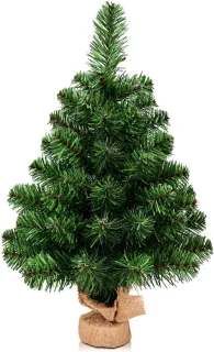 COSTWAY Kunstkerstboom van 60/90 cm, dennenboom met cementbasis, pvc-naalden, kunstboom voor Kerstmis, ideaal voor thuis, kantoor, winkels en hotels, groen (60 cm)
