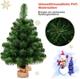 COSTWAY Kunstkerstboom van 60/90 cm, dennenboom met cementbasis, pvc-naalden, kunstboom voor Kerstmis, ideaal voor thuis, kantoor, winkels en hotels, groen (60 cm)