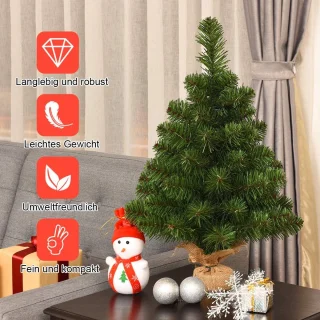 COSTWAY Kunstkerstboom van 60/90 cm, dennenboom met cementbasis, pvc-naalden, kunstboom voor Kerstmis, ideaal voor thuis, kantoor, winkels en hotels, groen (60 cm)