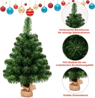COSTWAY Kunstkerstboom van 60/90 cm, dennenboom met cementbasis, pvc-naalden, kunstboom voor Kerstmis, ideaal voor thuis, kantoor, winkels en hotels, groen (60 cm)