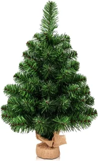 COSTWAY Kunstkerstboom van 60/90 cm, dennenboom met cementbasis, pvc-naalden, kunstboom voor Kerstmis, ideaal voor thuis, kantoor, winkels en hotels, groen (60 cm)