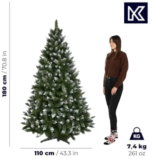 Kunstkerstboom met zilveren decoratie - 180 cm groene dennenboom met 385 takken