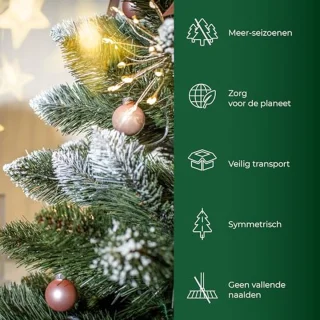 Kunstkerstboom met zilveren decoratie - 180 cm groene dennenboom met 385 takken