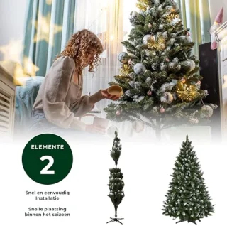 Kunstkerstboom met zilveren decoratie - 180 cm groene dennenboom met 385 takken