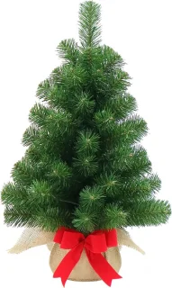 New Noble kunst (tafel)kerstboom - 61 cm - groen - Ø 41 cm - 71 tips - jute zak