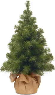 New Noble kunst (tafel)kerstboom - 61 cm - groen - Ø 41 cm - 71 tips - jute zak