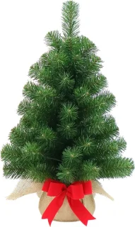 New Noble kunst (tafel)kerstboom - 61 cm - groen - Ø 41 cm - 71 tips - jute zak