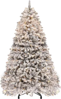 kerstboom met verlichtingb - met 250 ingebouwde LED, volledige sneeuw stroomden met 800 stroomden tips, opvouwbaar metalen frame en standaard, pop-up kerstboom voor thuisfeest, 182 x