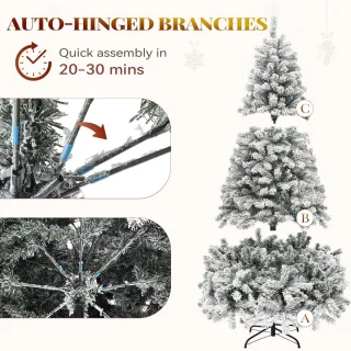 kerstboom met verlichtingb - met 250 ingebouwde LED, volledige sneeuw stroomden met 800 stroomden tips, opvouwbaar metalen frame en standaard, pop-up kerstboom voor thuisfeest, 182 x
