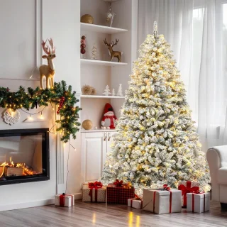 kerstboom met verlichtingb - met 250 ingebouwde LED, volledige sneeuw stroomden met 800 stroomden tips, opvouwbaar metalen frame en standaard, pop-up kerstboom voor thuisfeest, 182 x