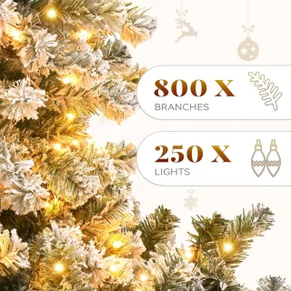 kerstboom met verlichtingb - met 250 ingebouwde LED, volledige sneeuw stroomden met 800 stroomden tips, opvouwbaar metalen frame en standaard, pop-up kerstboom voor thuisfeest, 182 x
