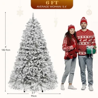 kerstboom met verlichtingb - met 250 ingebouwde LED, volledige sneeuw stroomden met 800 stroomden tips, opvouwbaar metalen frame en standaard, pop-up kerstboom voor thuisfeest, 182 x